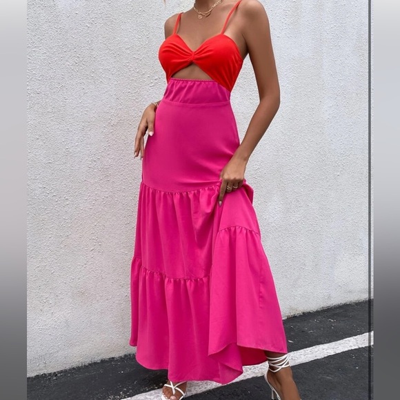 SHEIN Dresses Colorful Pink Orange Dress Poshmark